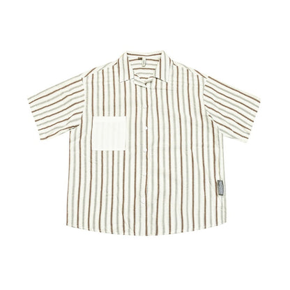 Unisex Shirt Loose Retro Striped Summer Coat