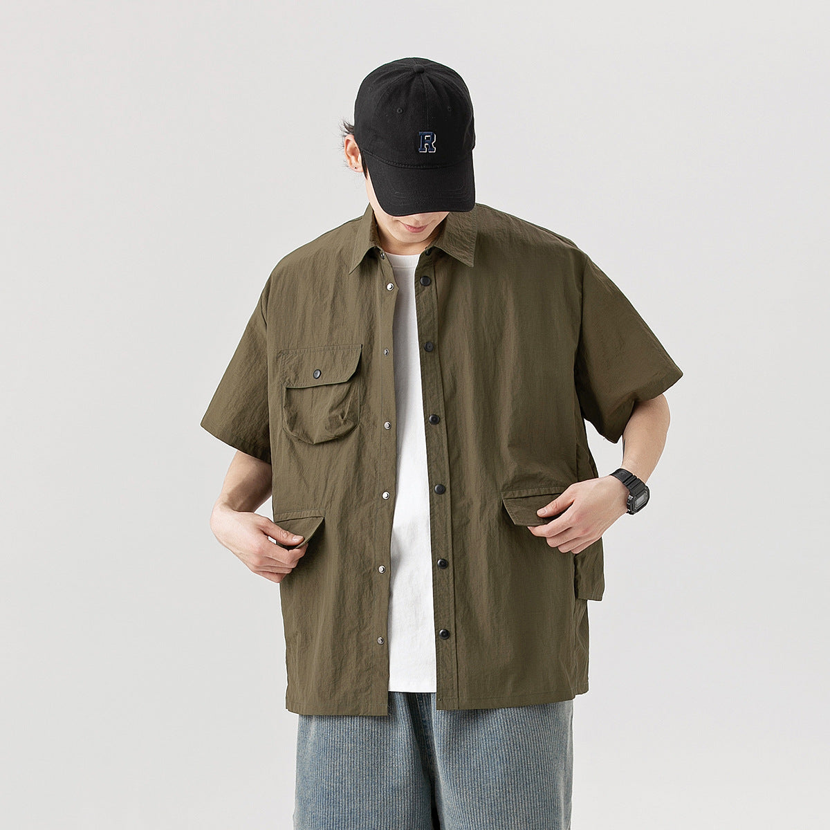 Unisex Shirt Multi-Pocket Loose