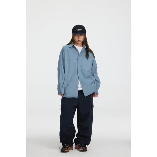 Unisex Shirt Solid Color Cotton Shirt