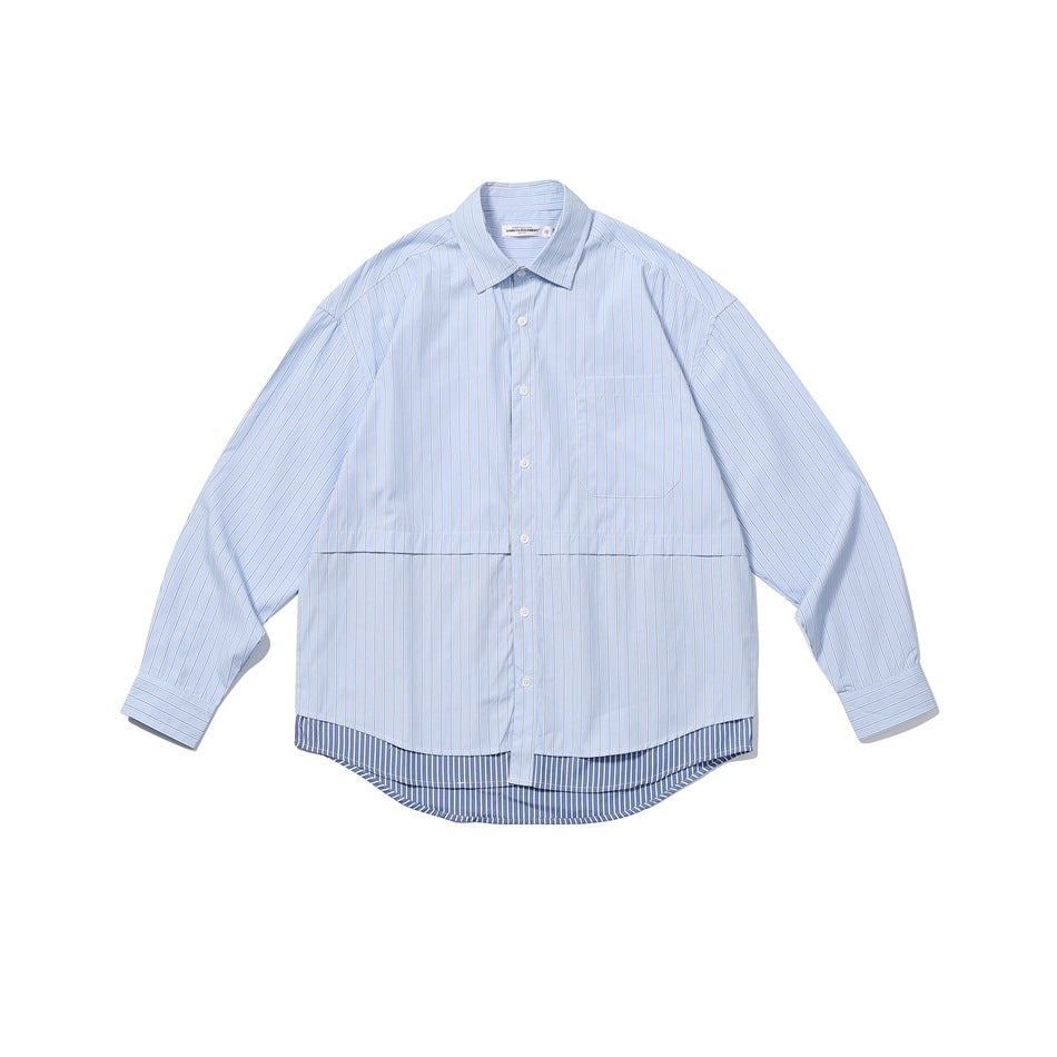 Unisex Shirt Patchwork Stripes Loose Casual