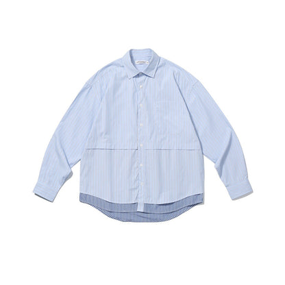 Unisex Shirt Patchwork Stripes Loose Casual