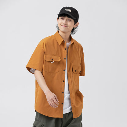 Unisex Shirt Retro Multi-Pocket Loose Casual