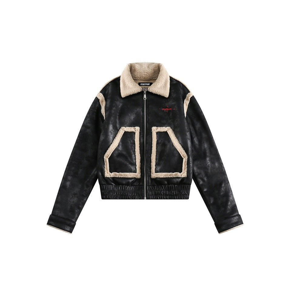 Unisex Coat Lamb Wool Lapel Short Coat