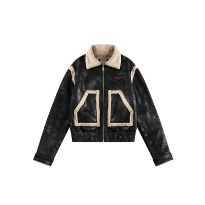 Unisex Coat Lamb Wool Lapel Short Coat