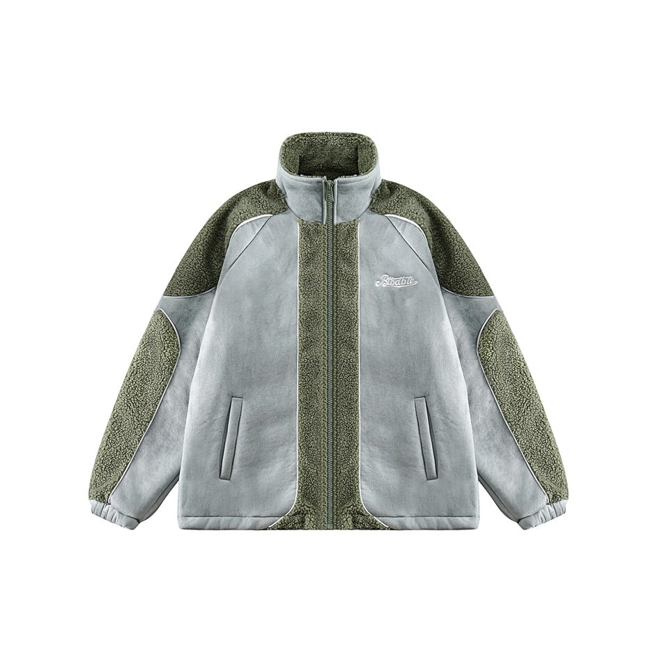 Unisex Coat Stitching Lambswool Winter Coat Warm
