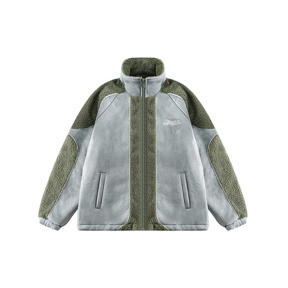 Unisex Coat Stitching Lambswool Winter Coat Warm