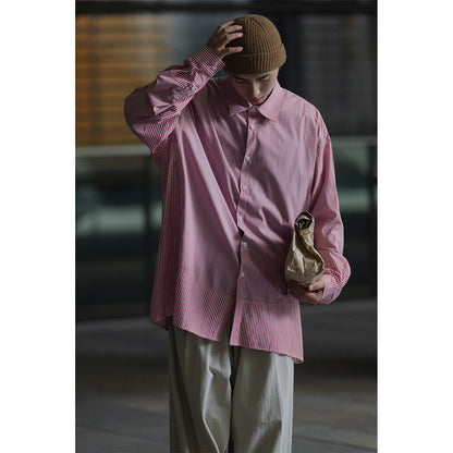 Unisex Shirt Patchwork Stripes Loose Cotton