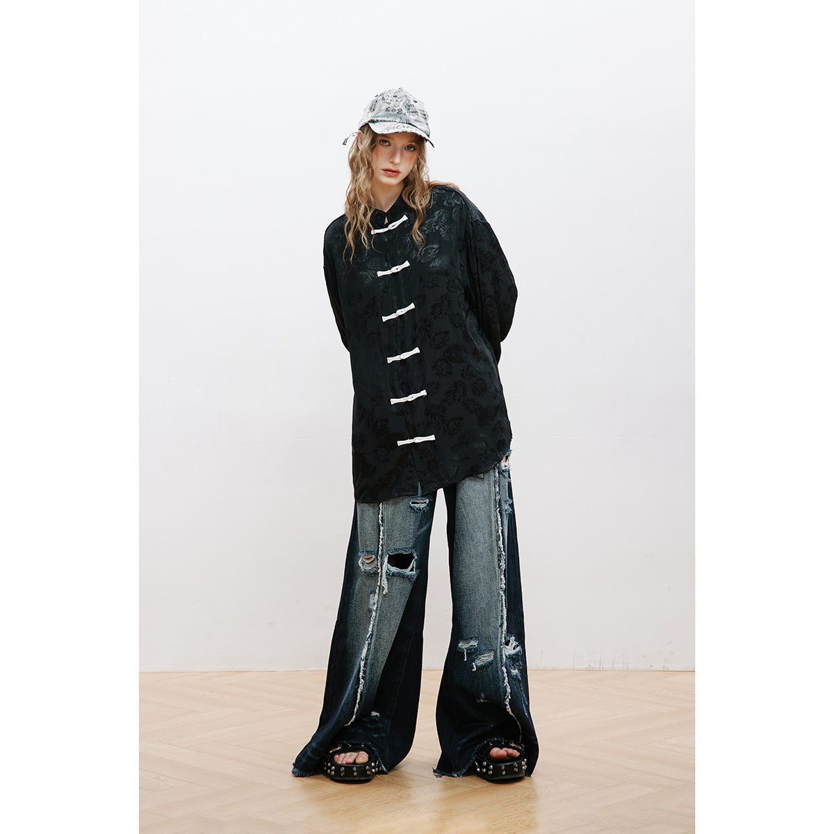 Unisex Shirt Chinese Style Shirt Loose Long Sleeve