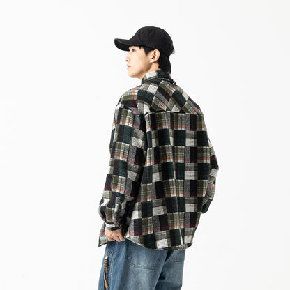 Unisex Shirt Vintage Plaid Loose Clothing Wool Coat