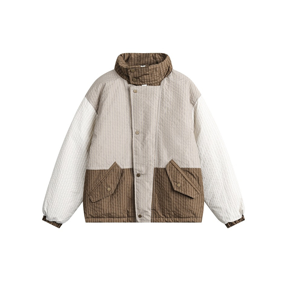 Unisex Coat Retro Patchwork Small Plaid Winter Coat