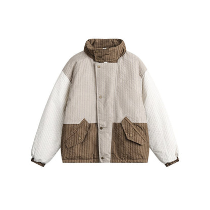 Unisex Coat Retro Patchwork Small Plaid Winter Coat
