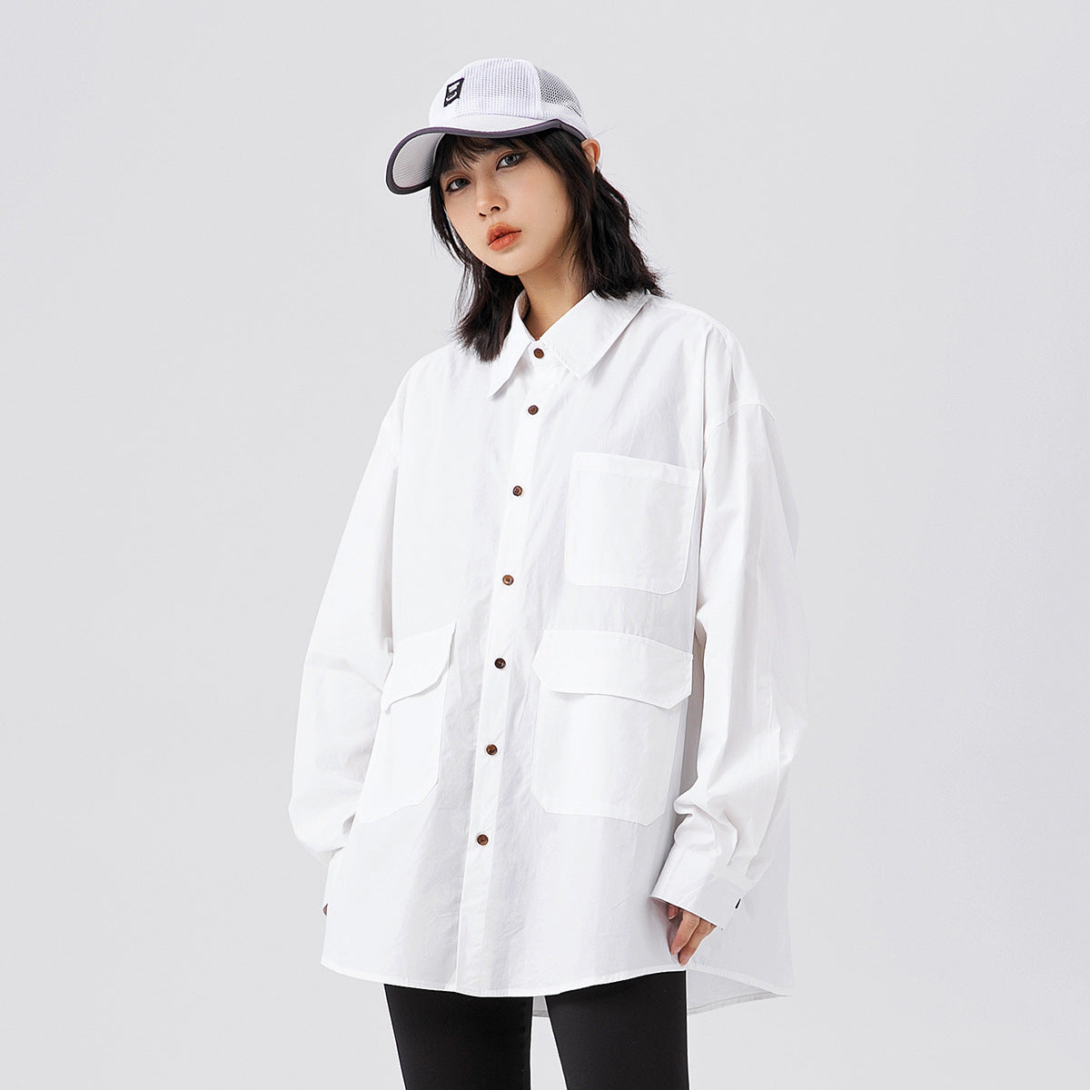 Unisex Shirt Multi-Pocket Loose Cotton Handsome