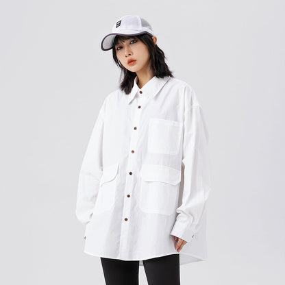 Unisex Shirt Multi-Pocket Loose Cotton Handsome
