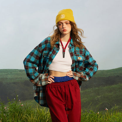 Unisex Shirt Loose Plaid Coat