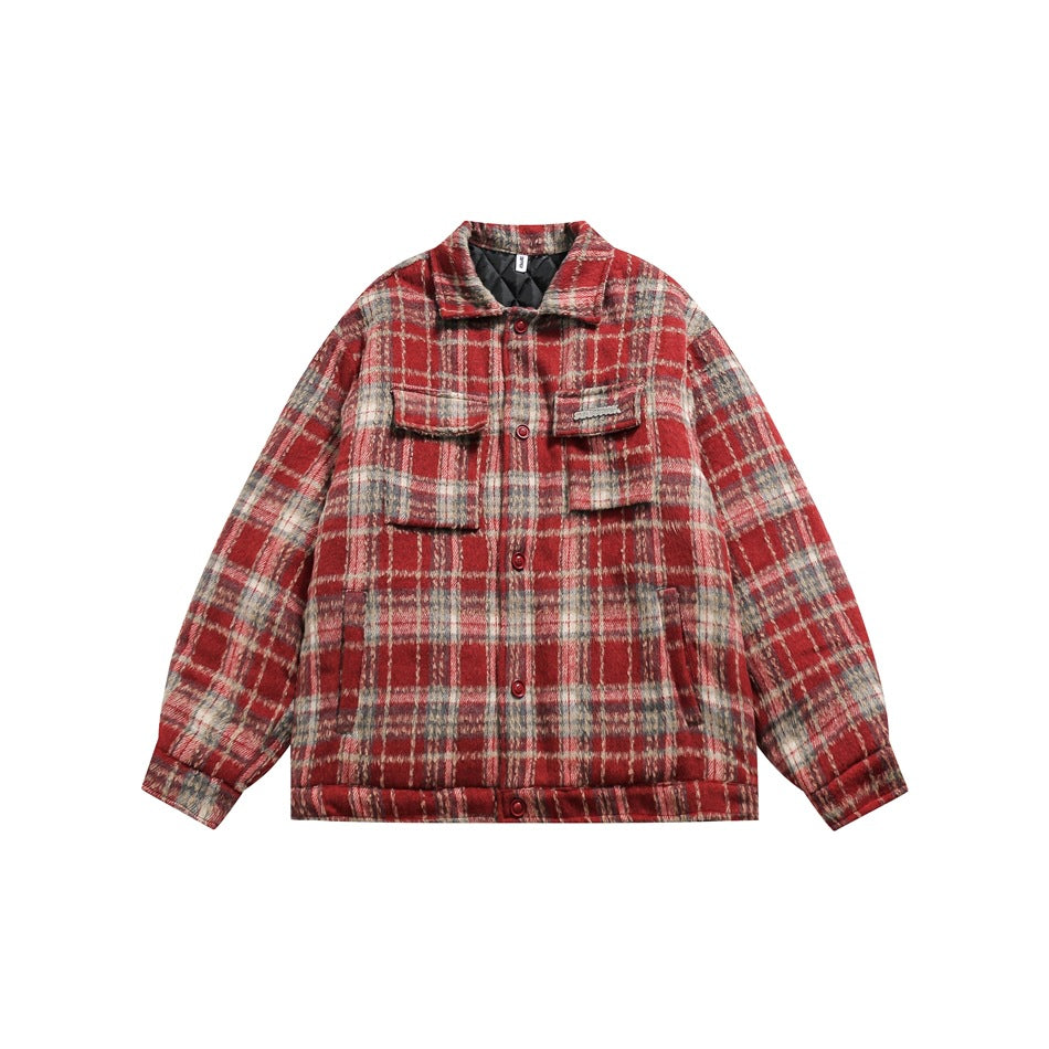 Unisex Coat Plaid Coat Cold-Proof Warm-Keeping Cotton Clothing