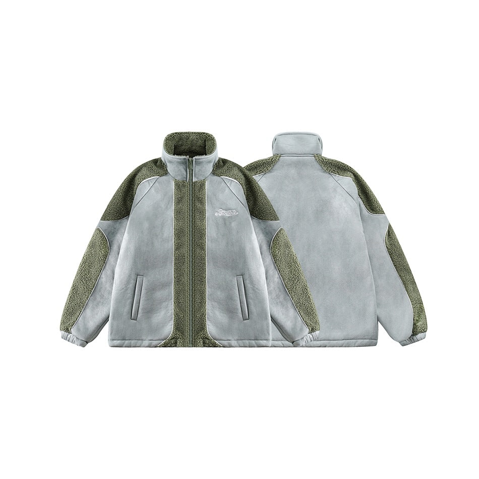 Unisex Coat Stitching Lambswool Winter Coat Warm