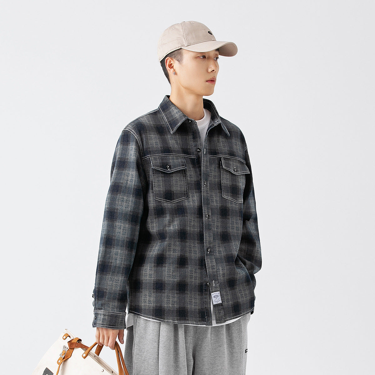 Unisex Shirt Loose Plaid Leisure Artistic Style