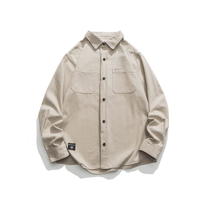 Unisex Shirt Retro Solid Color Loose Casual