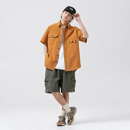 Unisex Shirt Retro Multi-Pocket Loose Casual