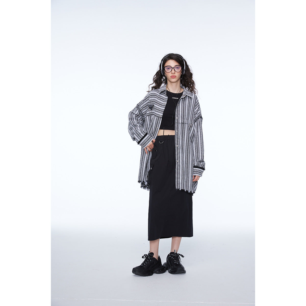 Unisex Shirt Vintage Frayed Striped Long Sleeve