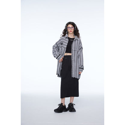 Unisex Shirt Vintage Frayed Striped Long Sleeve