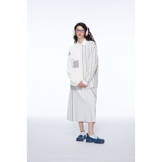 Unisex Shirt Vintage Stripe Stitching Long Sleeve
