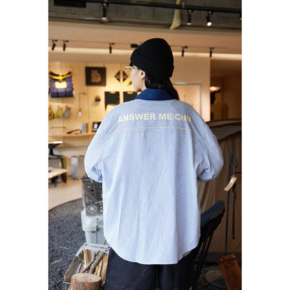 Unisex Shirt Vintage Stripe Loose Long Sleeve