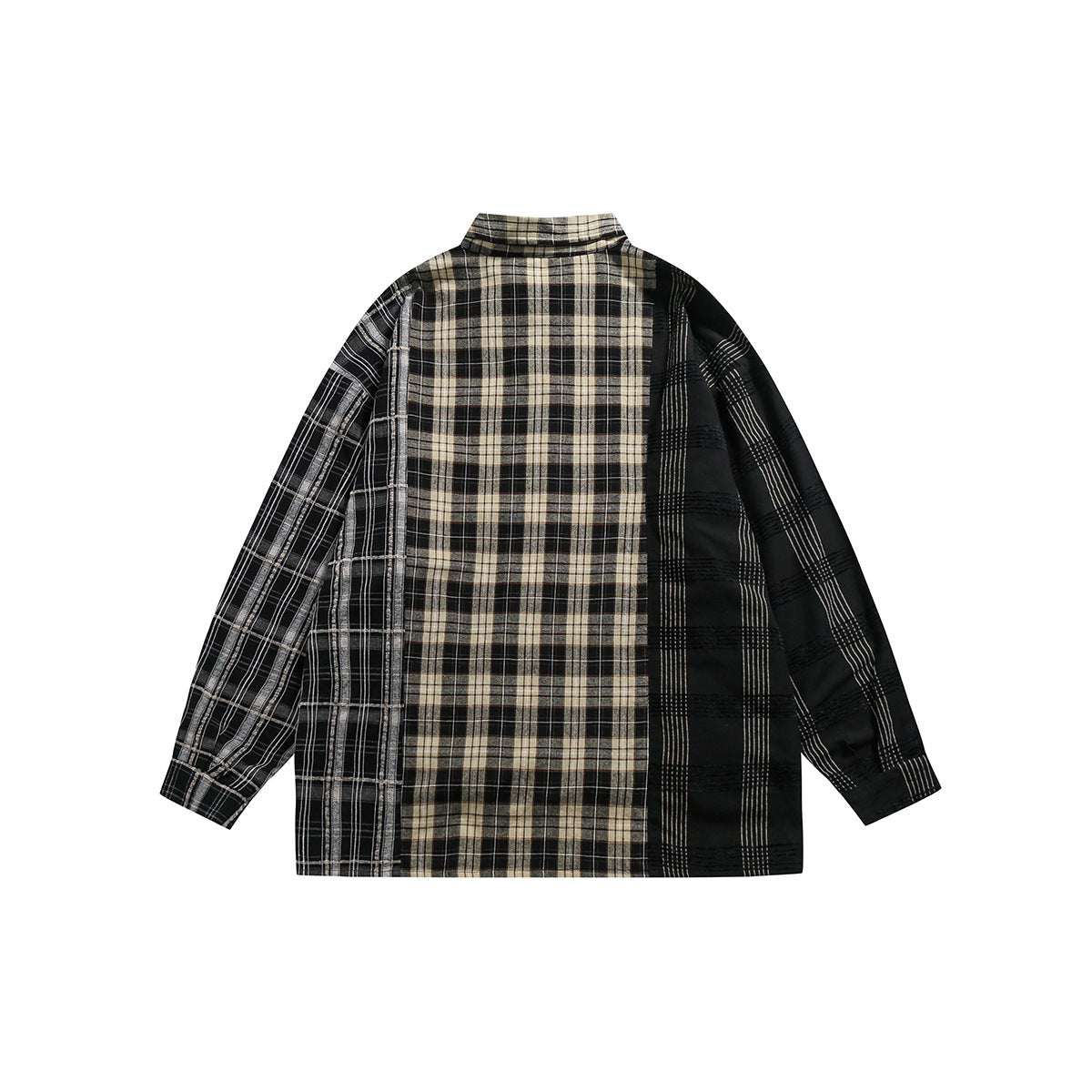 Unisex Shirt Spliced Plaid Blouse Casual Loose