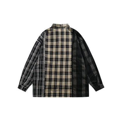 Unisex Shirt Spliced Plaid Blouse Casual Loose