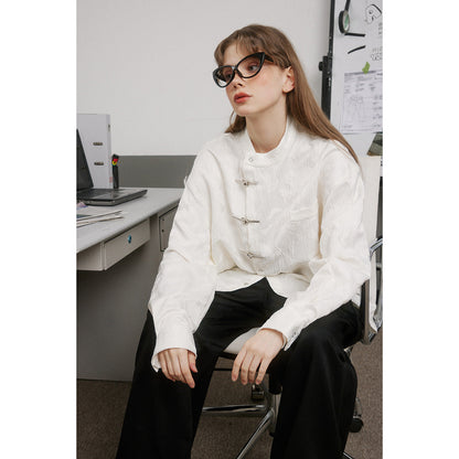 Unisex Shirt Loose Long Sleeve Shirt Chinese Style Coat