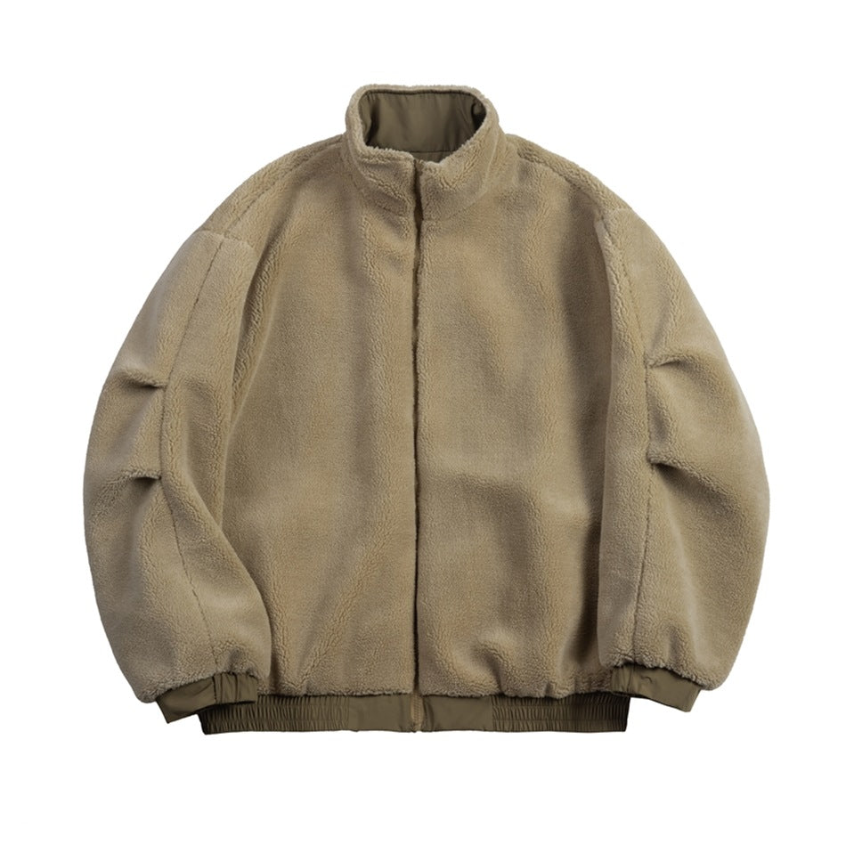 Unisex Coat Double-Sided Lamb Wool Stand-up Collar Cotton-Padded Coat