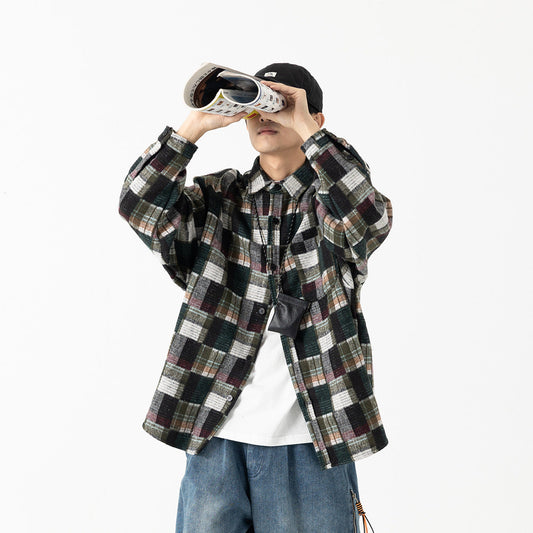Unisex Shirt Vintage Plaid Loose Clothing Wool Coat