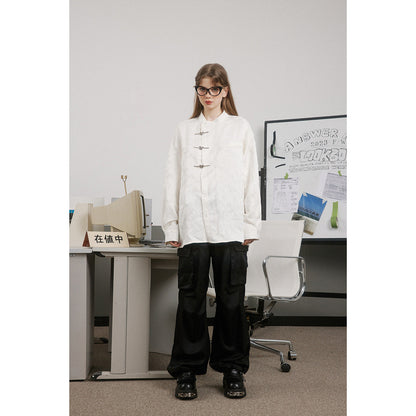 Unisex Shirt Loose Long Sleeve Shirt Chinese Style Coat
