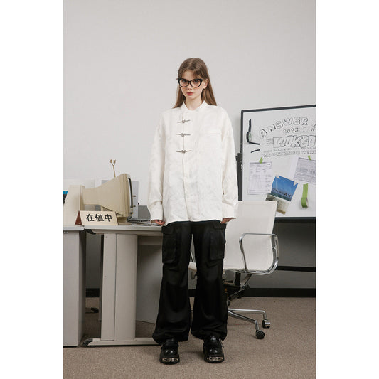 Unisex Shirt Loose Long Sleeve Shirt Chinese Style Coat