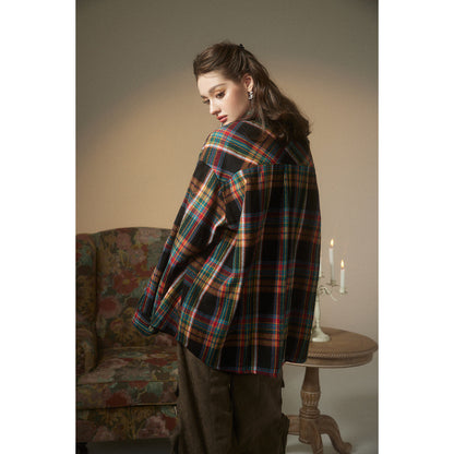 Unisex Shirt Vintage Cotton Long Sleeve Plaid Shirt
