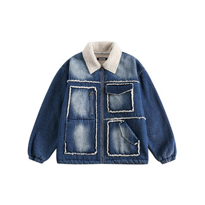 Unisex Coat Denim Coat Warm Winter Lamb Wool