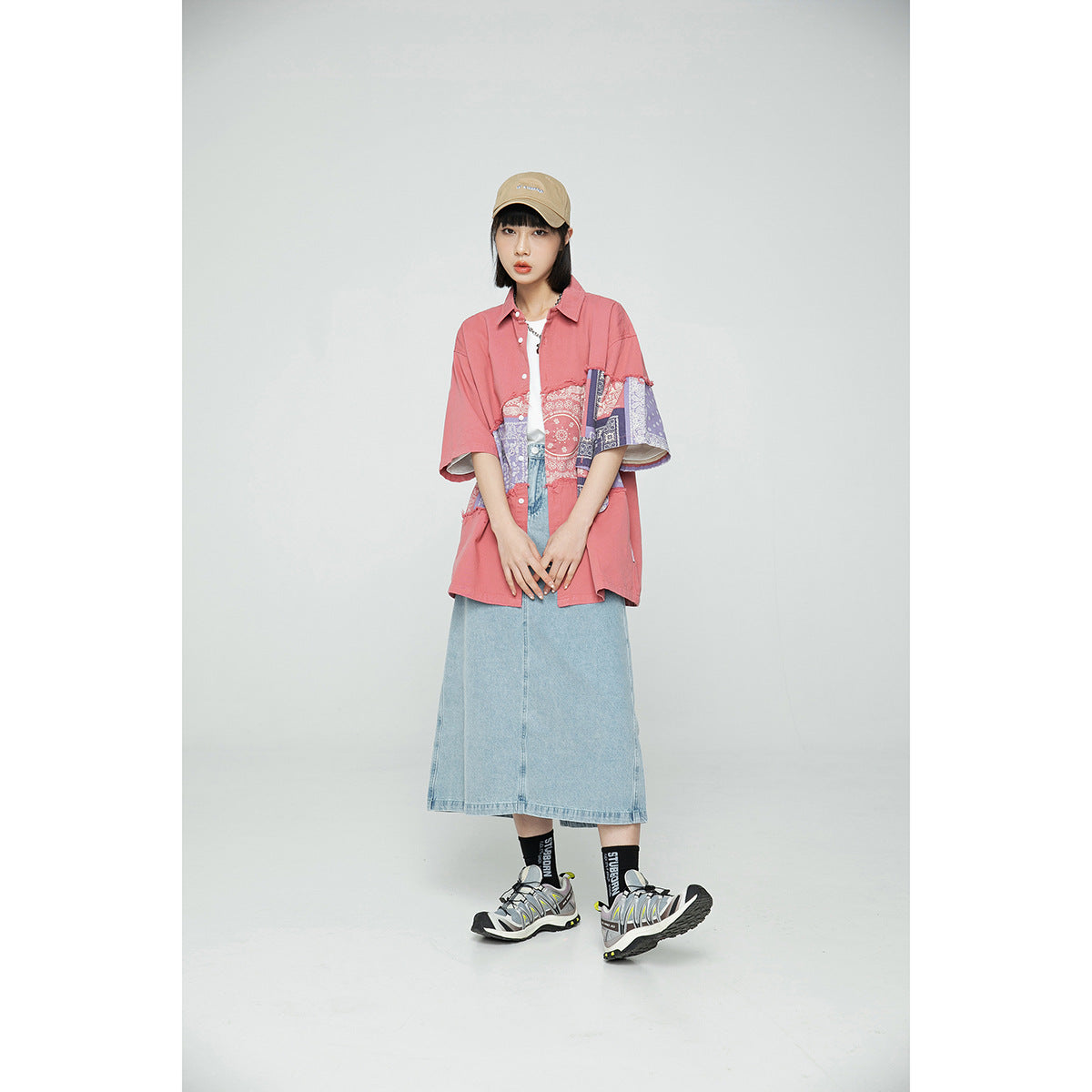 Unisex Shirt Summer Retro Paisley Stitching Loose