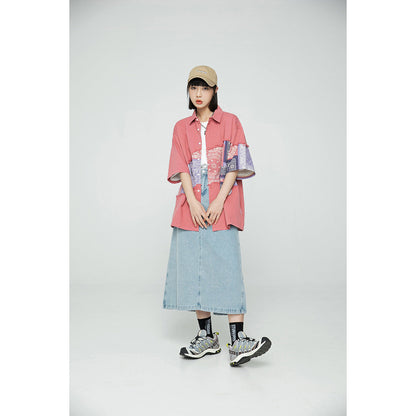 Unisex Shirt Summer Retro Paisley Stitching Loose