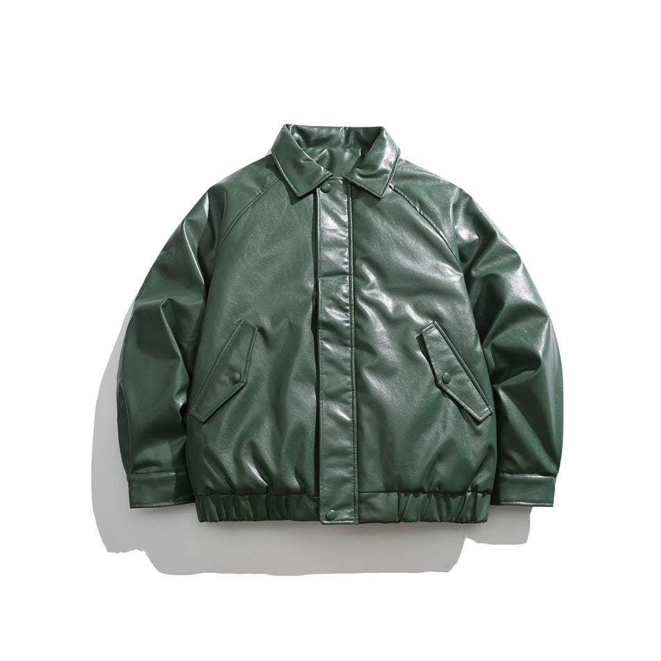 Unisex Coat Vintage Cotton-Padded Clothes Loose Couple PU Leather