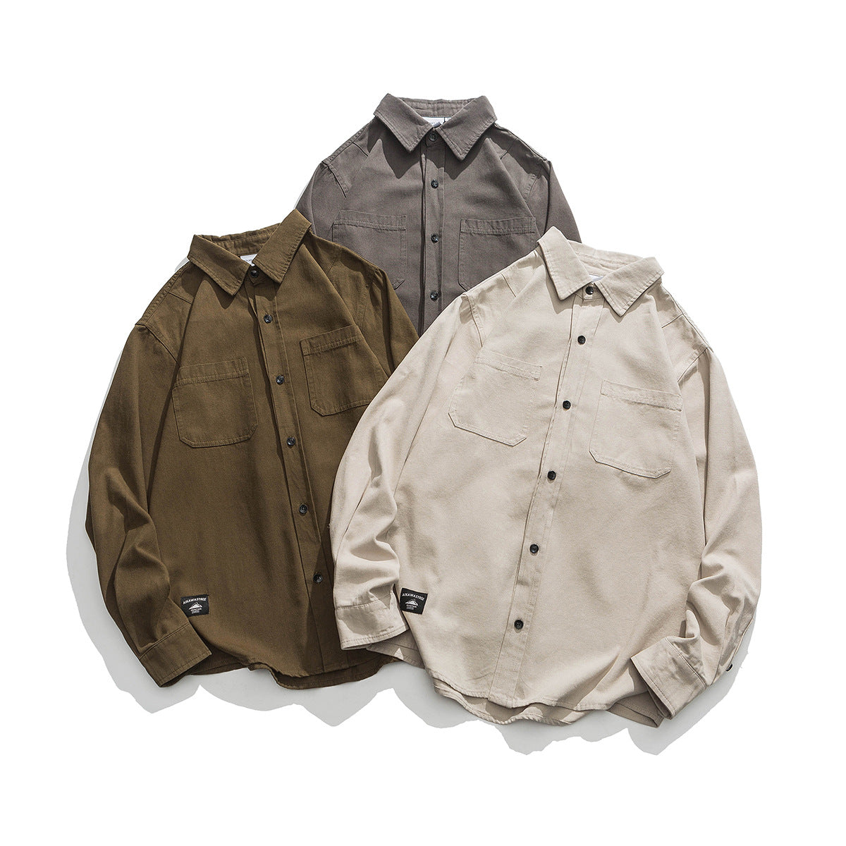 Unisex Shirt Retro Solid Color Loose Casual