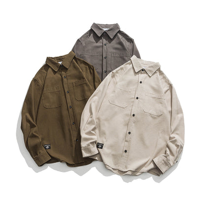 Unisex Shirt Retro Solid Color Loose Casual