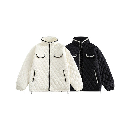 Unisex Coat Rhombus Plaid Cotton-Padded Coat Winter Coat