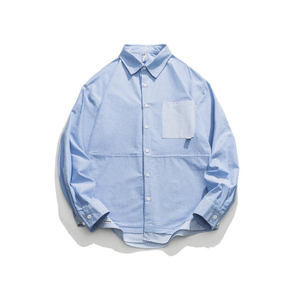 Unisex Shirt Patchwork Stripes Loose Casual Jacket