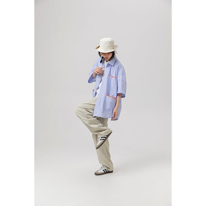 Unisex Shirt Summer Vintage Stripe Coat Loose