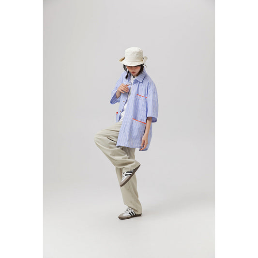 Unisex Shirt Summer Vintage Stripe Coat Loose