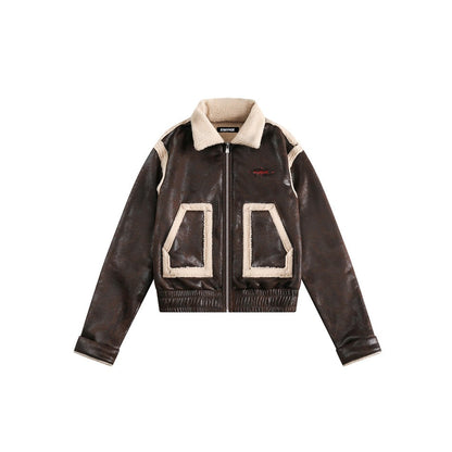 Unisex Coat Lamb Wool Lapel Short Coat