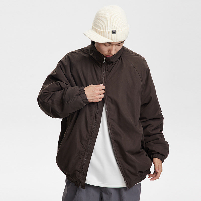 Unisex Coat Stand Collar Coat Loose Cotton Coat Lightweight