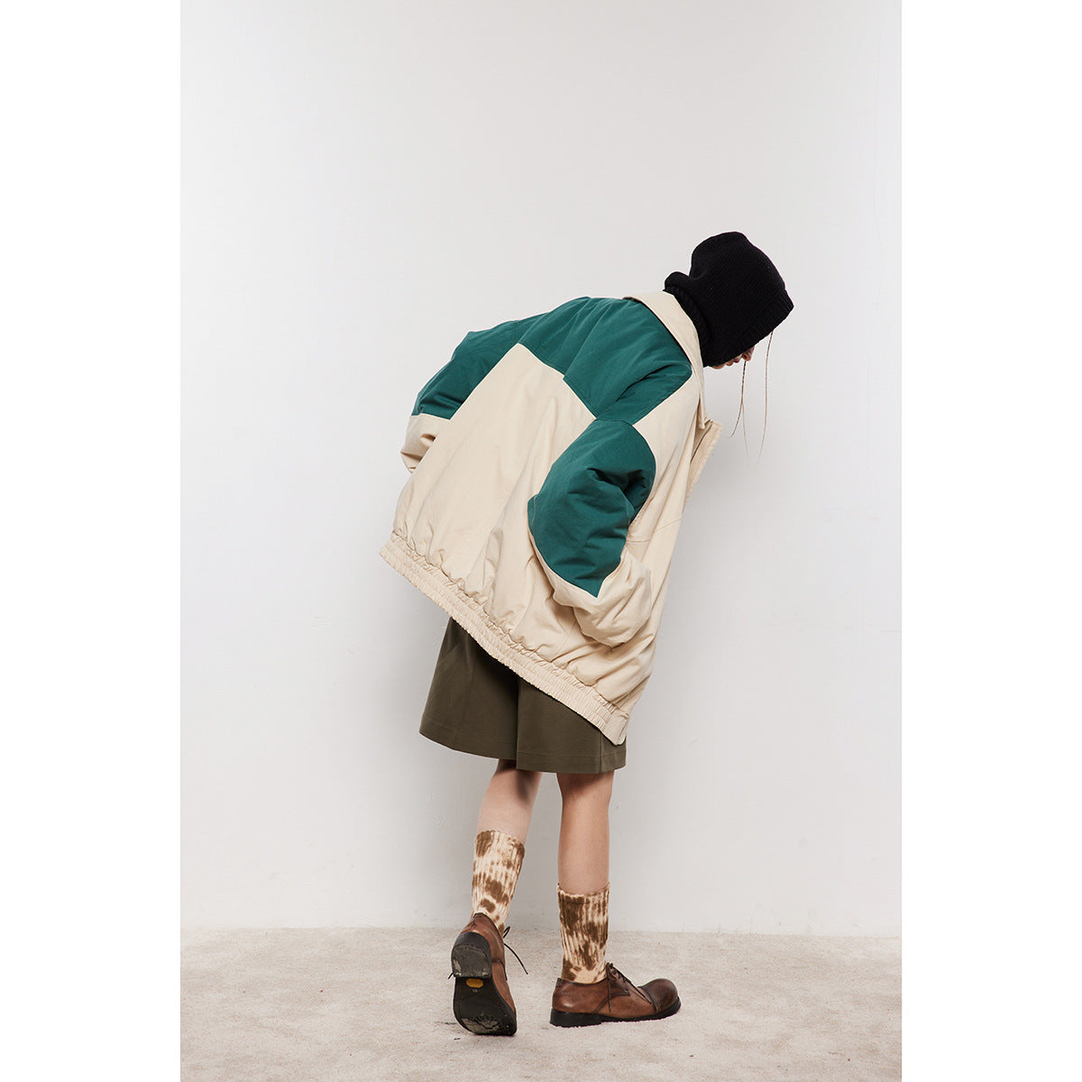 Unisex Coat Vintage Contrast Color Winter Coat Warm-Keeping Cotton Clothing