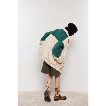 Unisex Coat Vintage Contrast Color Winter Coat Warm-Keeping Cotton Clothing