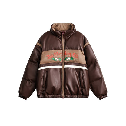 Unisex Coat PU Leather Jacket Winter Thickening Stand Collar